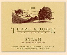 Terre Rouge Syrah, Les Cotes de l'Ouest, California