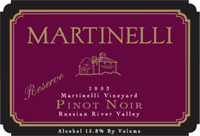 Martinelli Vineyard Reserve Pinot Noir